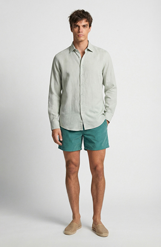 Mint (Nane) Keten Karışımlı Comfort Gömlek
