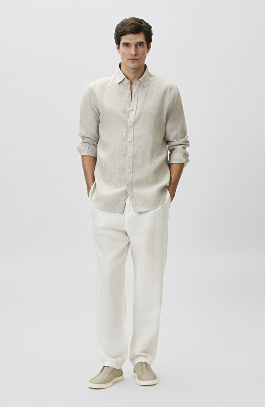 Light Beige Comfort Striped Linen Shirt