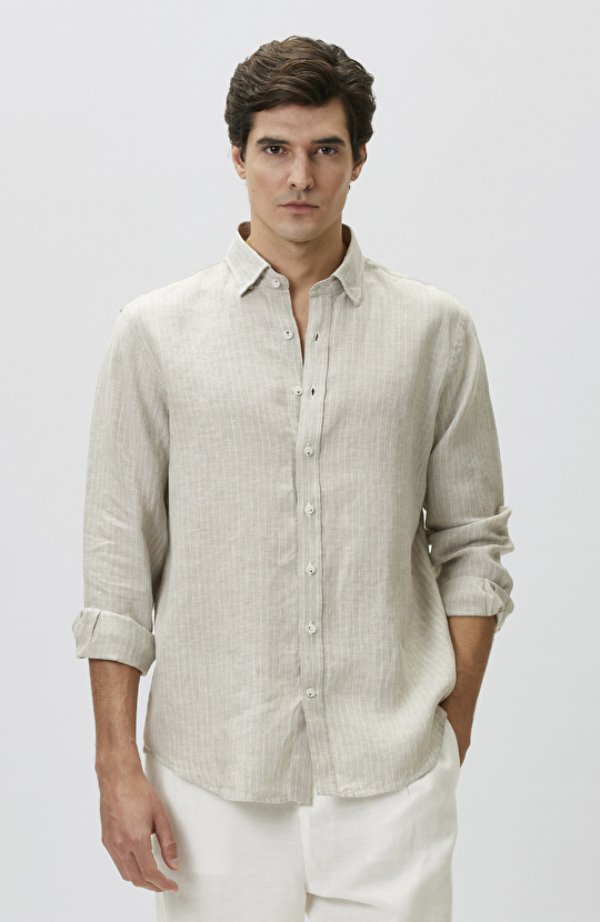 Light Beige Comfort Striped Linen Shirt