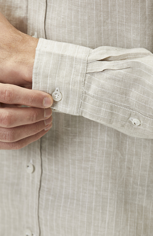 Light Beige Comfort Striped Linen Shirt