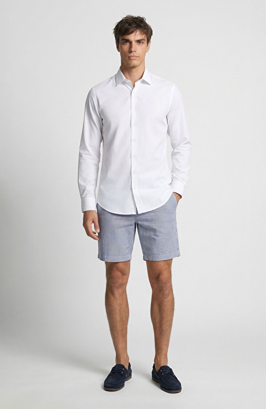 Beyaz Çizgili Gofreli Gömlek