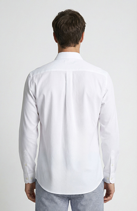 Beyaz Çizgili Gofreli Gömlek