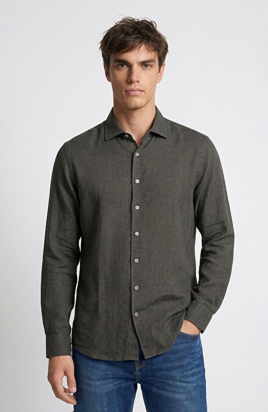Haki Keten Gömlek