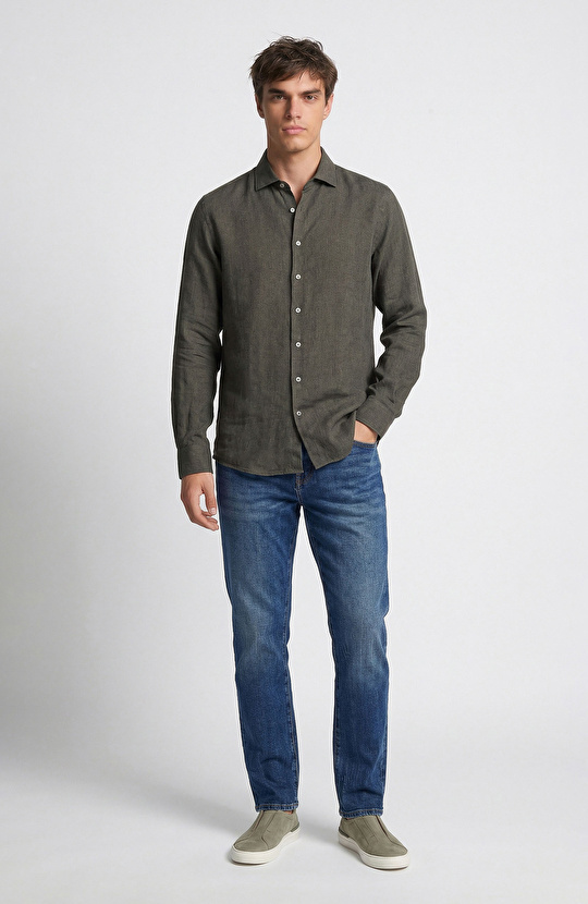 Haki Keten Gömlek