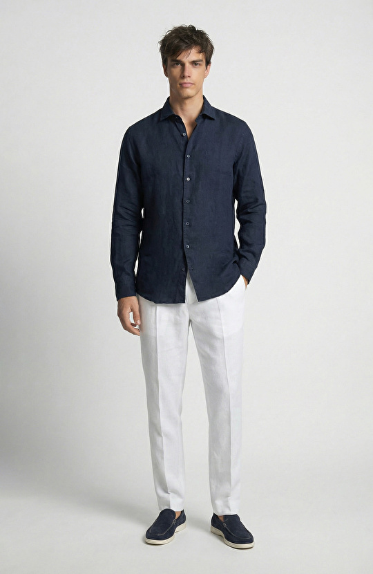 Lacivert Keten Gömlek