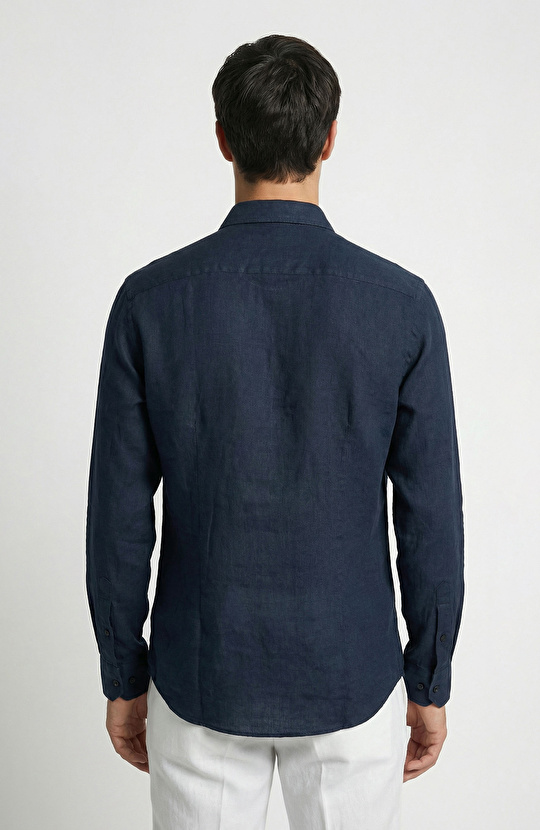 Lacivert Keten Gömlek