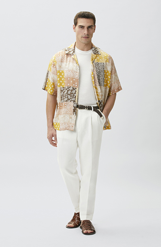 Relaxed Fit Safran Şal Desen Baskılı Gömlek