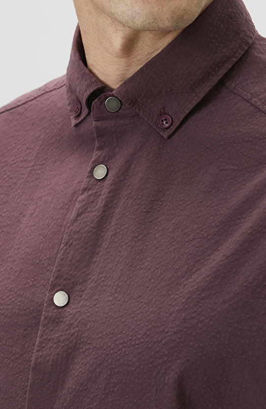 Relaxed Fit Bordo Etek Ucu Lastikli Gofreli Gömlek