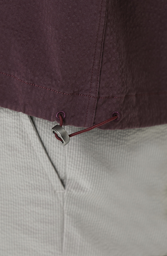 Relaxed Fit Bordo Etek Ucu Lastikli Gofreli Gömlek