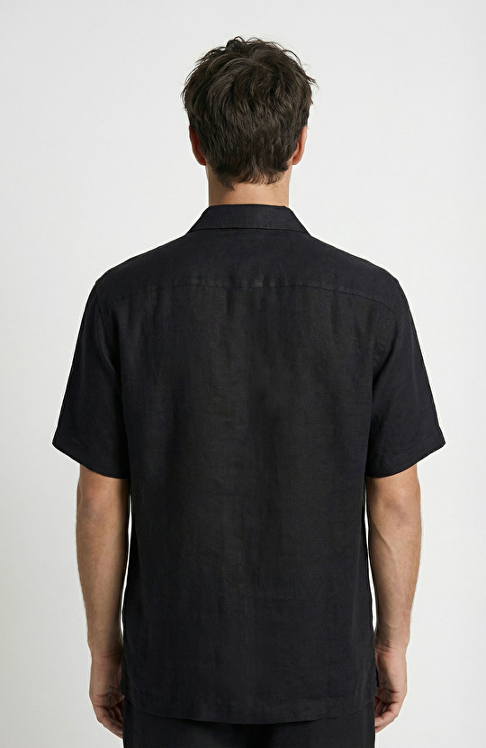 N-Green Relaxed Fit Siyah Keten Gömlek