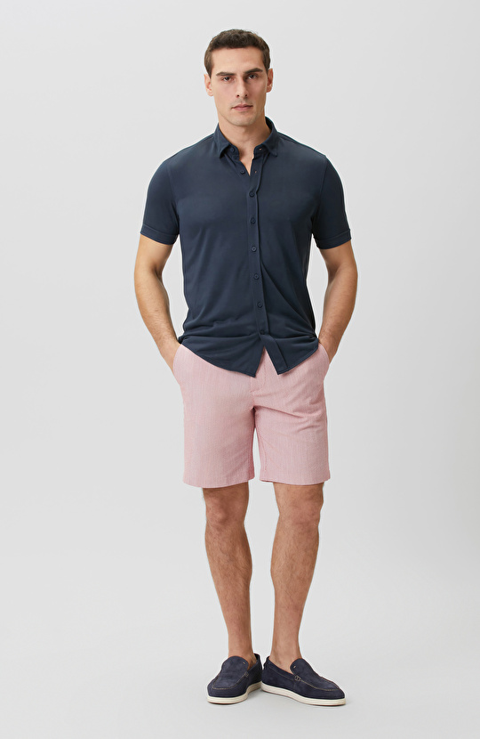 Navy Blue Short Sleeve Comfort Knitted Shirt