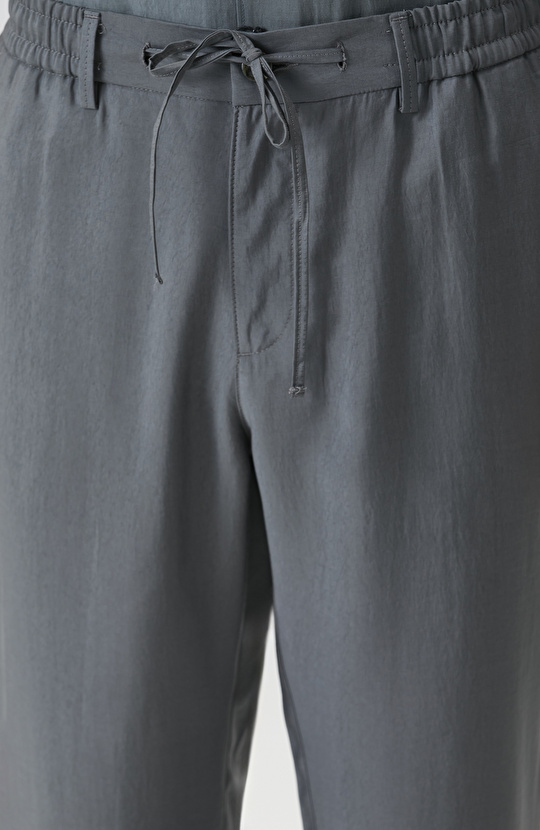 Petrol Beli Bağcıklı Lyocell Pantolon