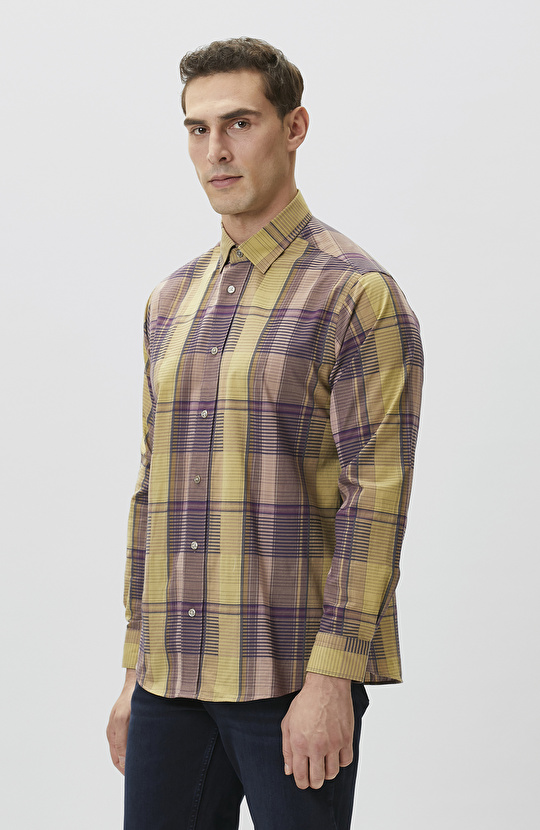 Relaxed Fit Bordo Haki Ekoseli Gömlek