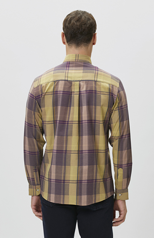 Relaxed Fit Bordo Haki Ekoseli Gömlek