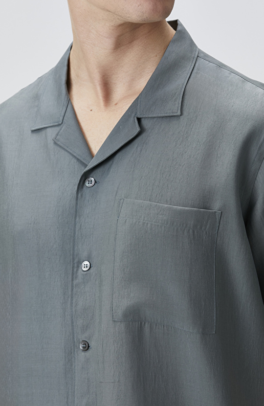 Petrol Lyocell Kısa Kollu Gömlek