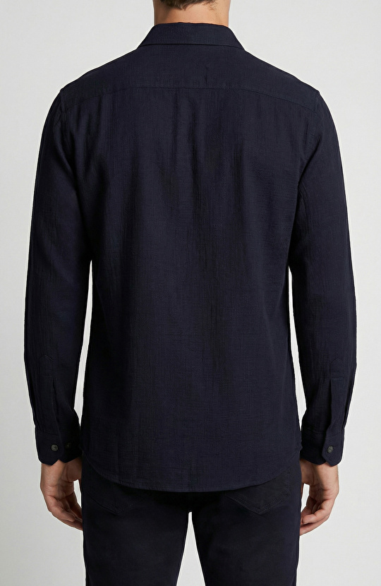 Comfort Fit Navy Blue Jacquard Shirt