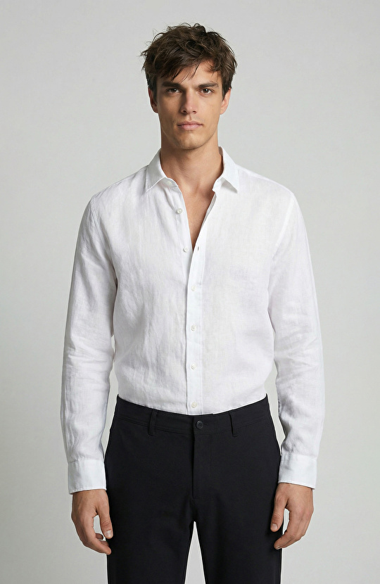 Beyaz Comfort Keten Gömlek