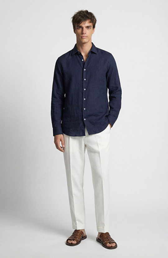 Navy Blue Linen Shirt