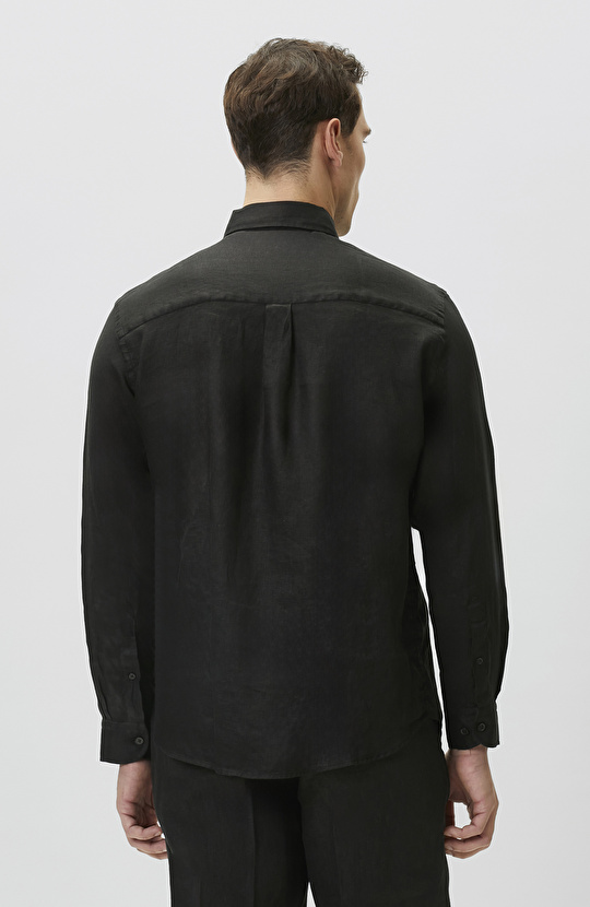 Comfort Fit Siyah Keten Gömlek