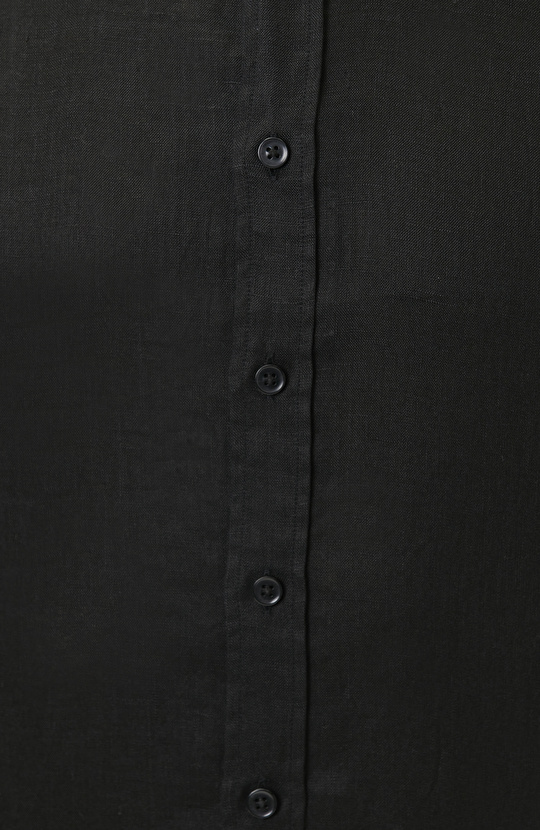 Comfort Fit Siyah Keten Gömlek