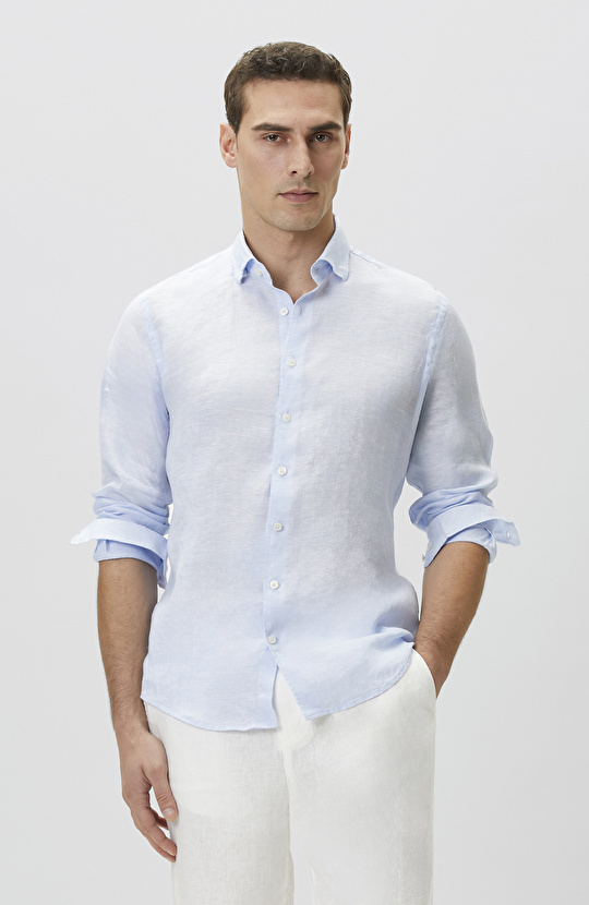 Açık Mavi Keten Gömlek