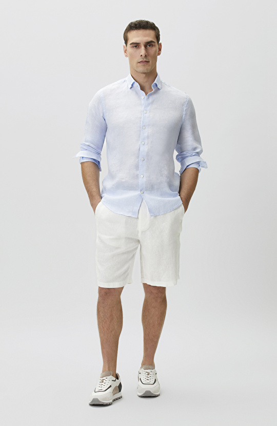 Açık Mavi Keten Gömlek