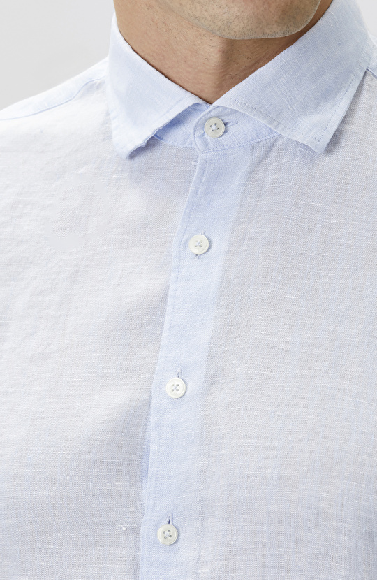 Açık Mavi Keten Gömlek
