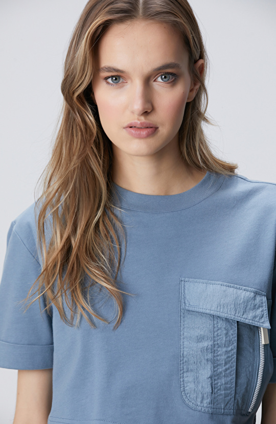 N-Tech Mavi Garni Detaylı T-shirt