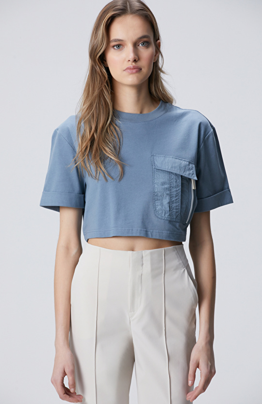 N-Tech Mavi Garni Detaylı T-shirt