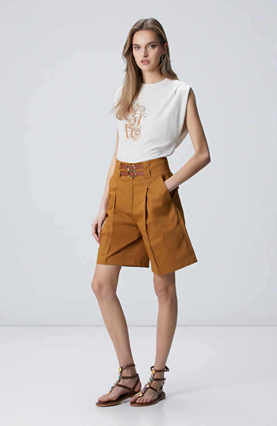 Bej Baskılı T-shirt