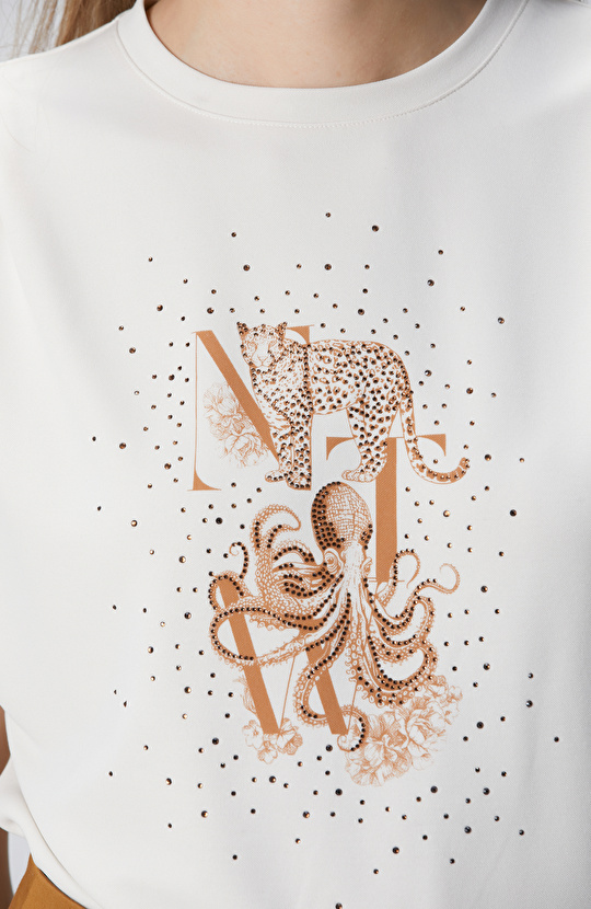 Bej Baskılı T-shirt