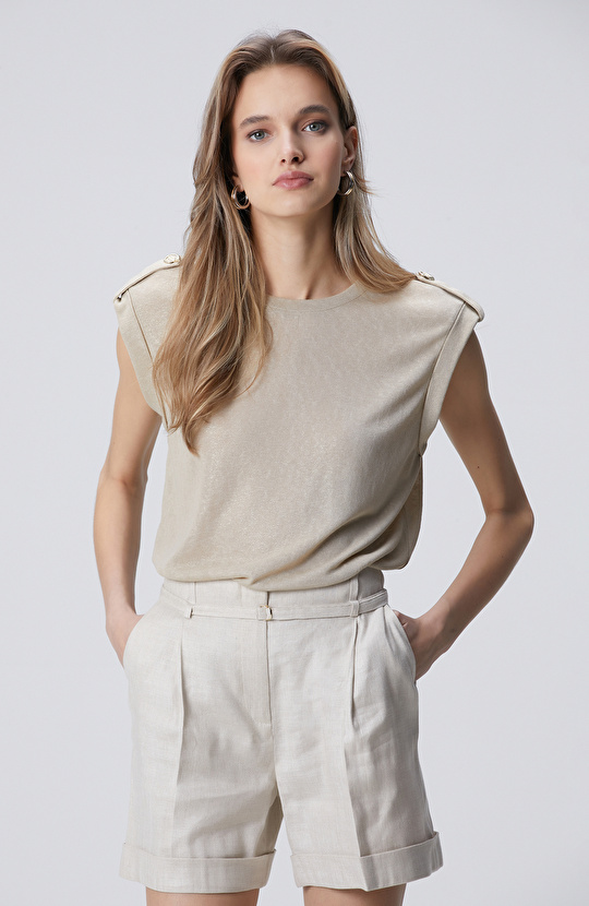 Beige Foil Printed T-shirt