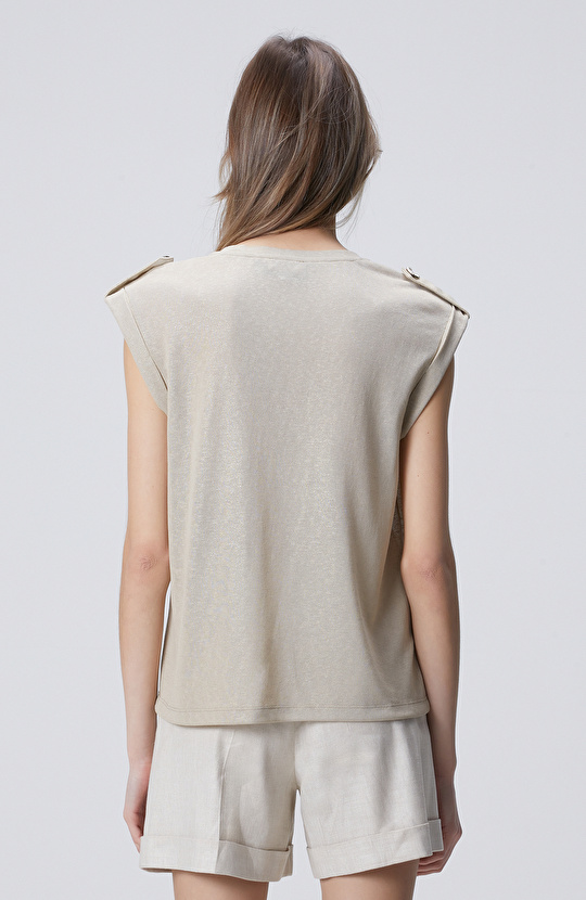 Beige Foil Printed T-shirt