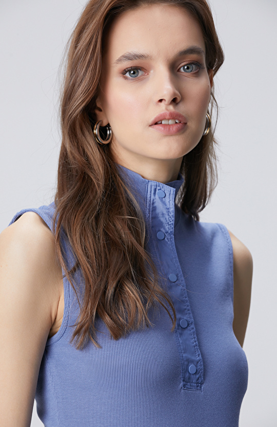 Mavi Dokuma Garni Detaylı Modal Mix T-shirt