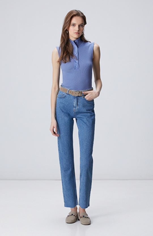 Mavi Dokuma Garni Detaylı Modal Mix T-shirt