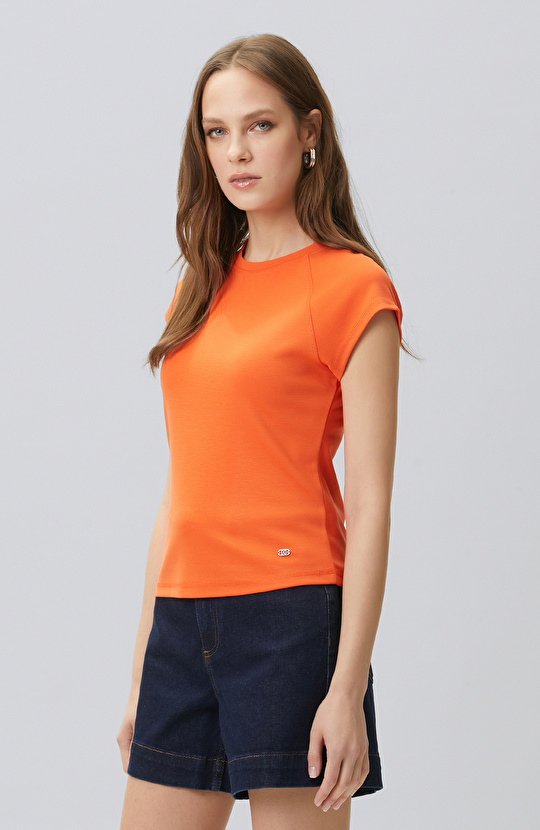 Turuncu Dikiş Detaylı Basic N-Tech T-shirt