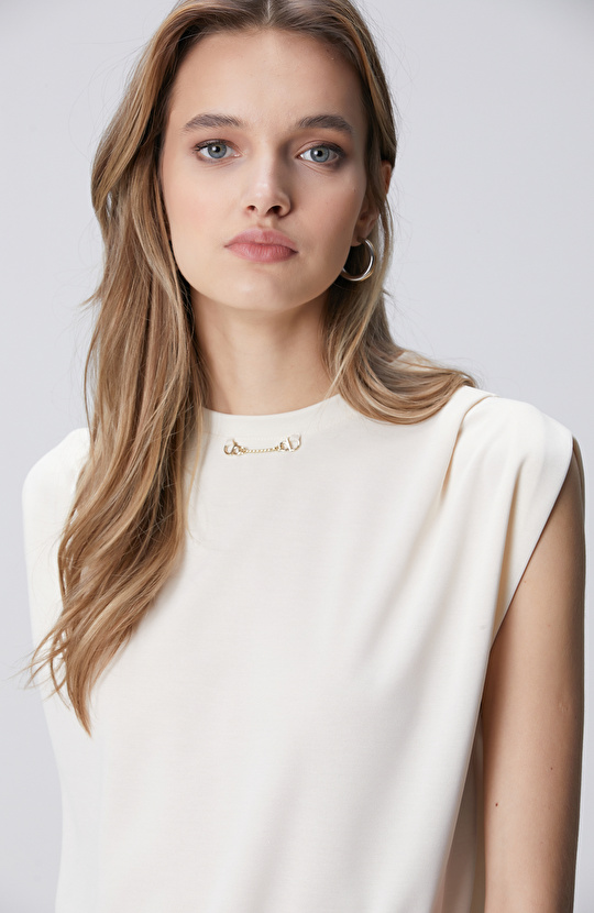 Kırık Beyaz Modal Karışımlı T-shirt