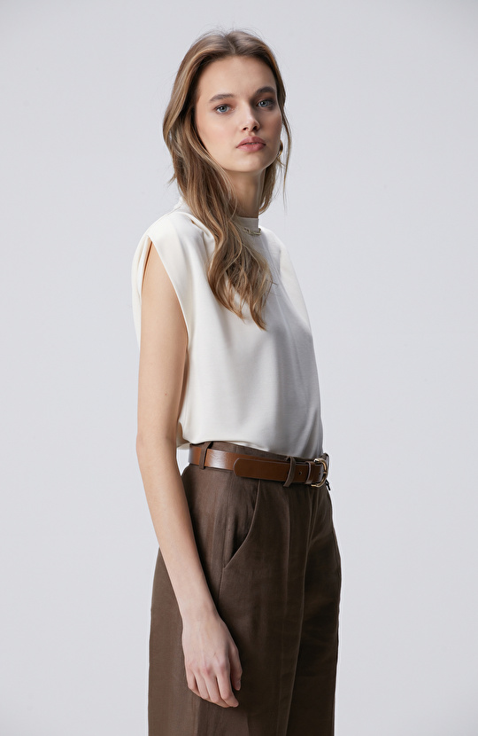 Kırık Beyaz Modal Karışımlı T-shirt