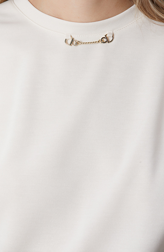 Kırık Beyaz Modal Karışımlı T-shirt