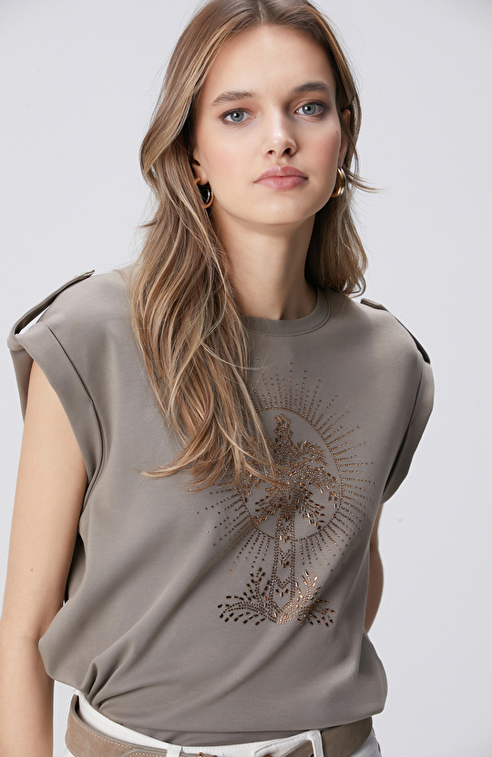 Vizon Taş Detaylı T-shirt