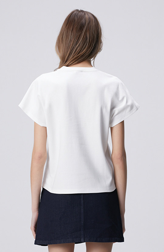 Kırık Beyaz Baskılı Hotfixli T-shirt
