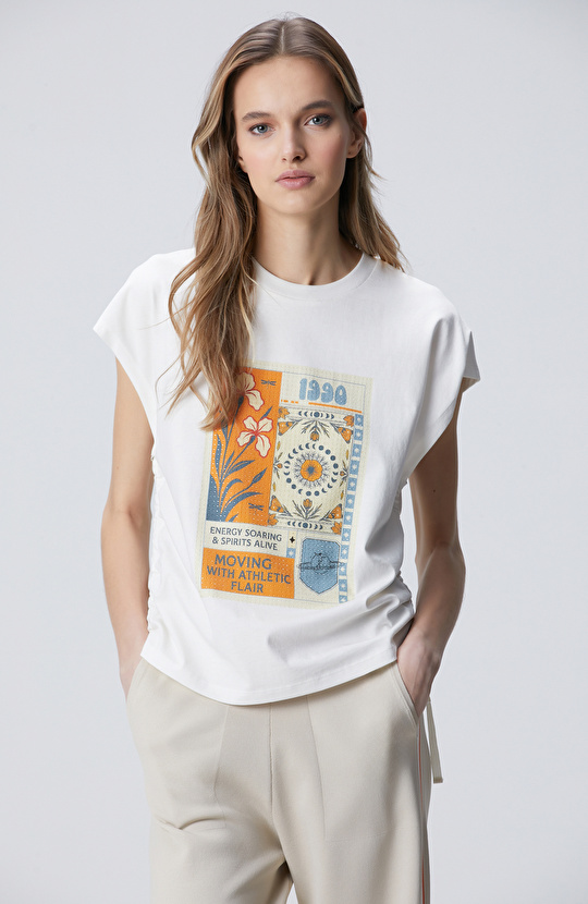 Kırık Beyaz N-Tech Baskılı T-shirt