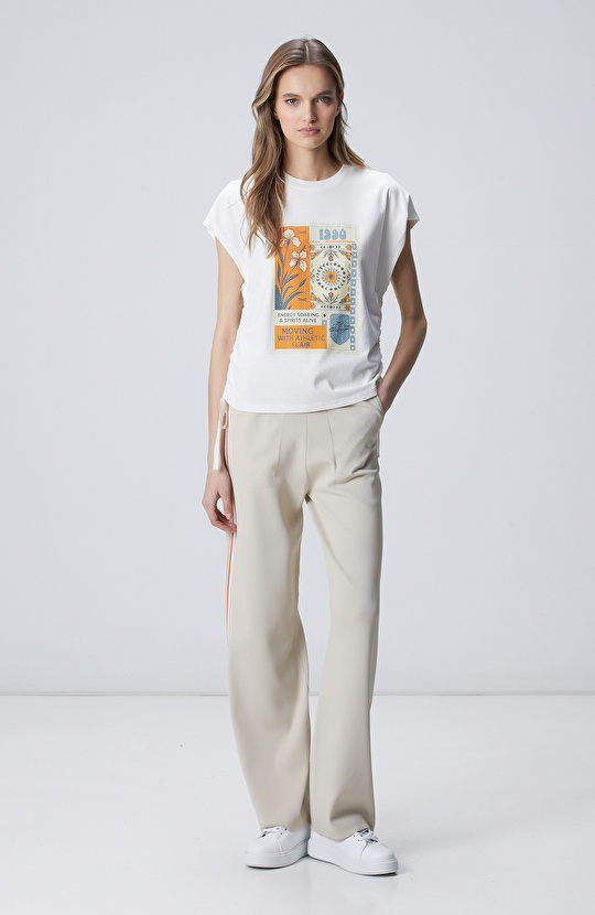 Kırık Beyaz N-Tech Baskılı T-shirt