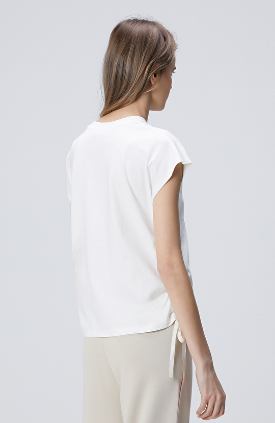 Kırık Beyaz N-Tech Baskılı T-shirt