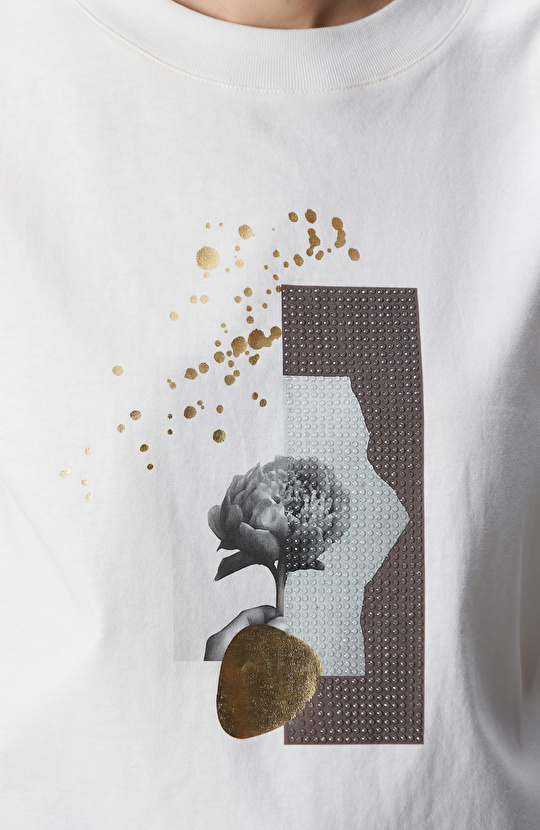 Kırık Beyaz Baskılı T-shirt