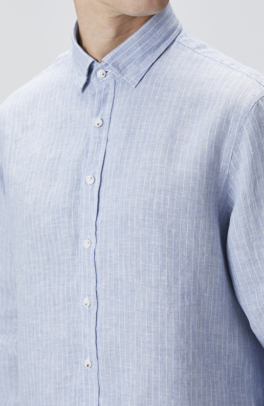 Mavi Çizgili Keten Gömlek