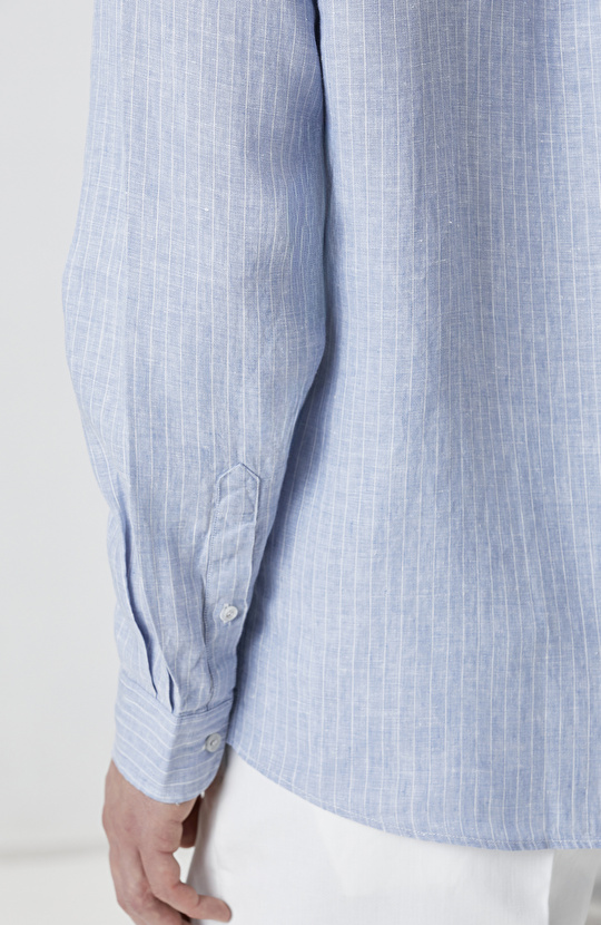 Mavi Çizgili Keten Gömlek