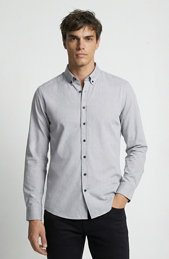 Slim Fit Siyah Oxford Gömlek