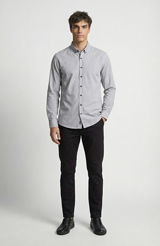 Slim Fit Siyah Oxford Gömlek