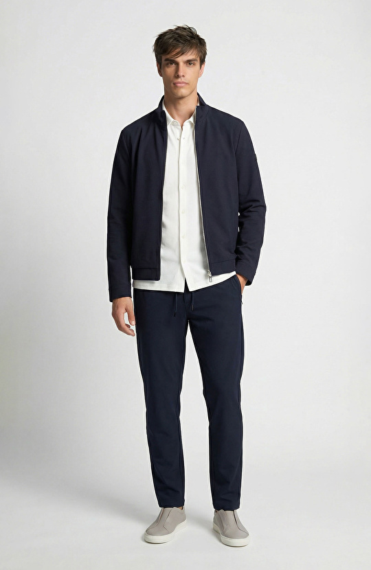 Lacivert Gofre Desenli Dik Yaka Mont